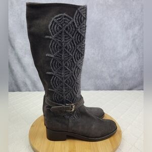 Napoleoni Suede Knee High Boots Grey Made In Italy Women's Size 6